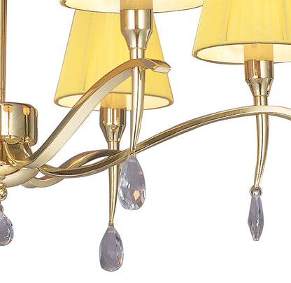 Mantra Siena 63cm Pendant Round 6 Light E14, Polished Brass with Amber Cream Shades and Clear Crystal