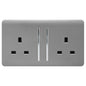 Trendi 2 Gang Raised Artistic Modern Glossy Screwless 13 Amp Single Pole with Chrome Switched UK Standard Electrical Double Wall Plug Socket in Light Grey - ART-SKT213LLG