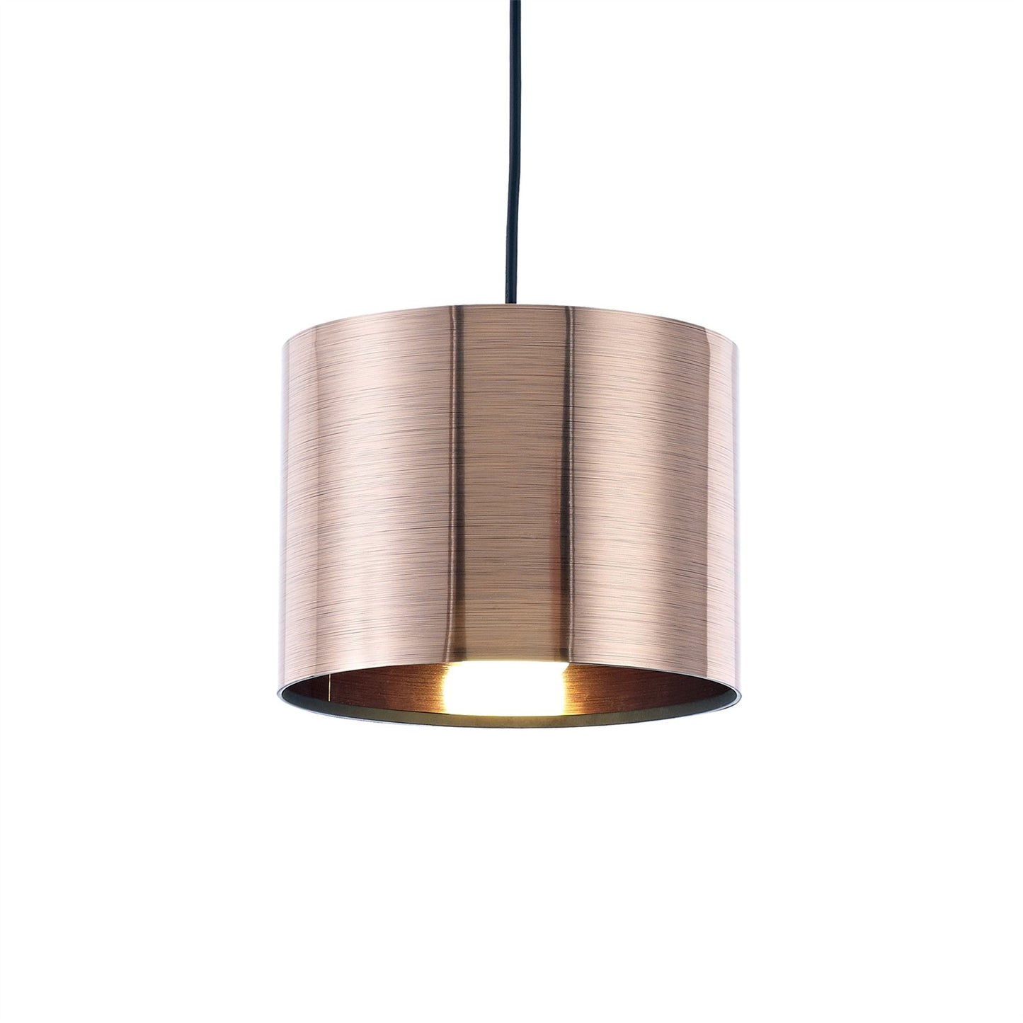 Deco Dako Black Pendant 1 Light E27 with 200 x 150mm Metallic Copper Finish Cylinder Shade, c/w Ceiling Bracket
