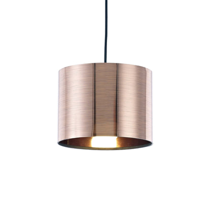 Deco Dako Black Pendant 1 Light E27 with 200 x 150mm Metallic Copper Finish Cylinder Shade, c/w Ceiling Bracket