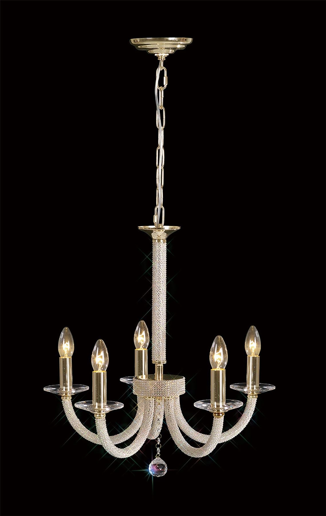 Diyas Elena  5 Light E14 Gold/Crystal Ceiling Pendant Light Fitting