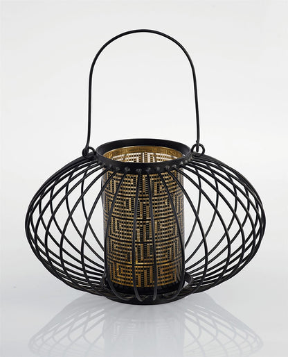 Diyas Home (DH) Orbit Candle Holder Large Black/Laser Pattern Glass Art
