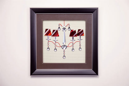 Diyas Home Crystal Wall Art (DH) Décor Chandelier with Red Shades, Black Frame, Red Arms, Clear Crystal