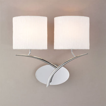 Mantra Eve Wall Light Switched 2 Light E27, Polished Chrome with White Oval Shades