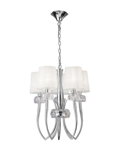 Mantra Loewe Slim Pendant 5 Light E14, Polished Chrome with White Shades