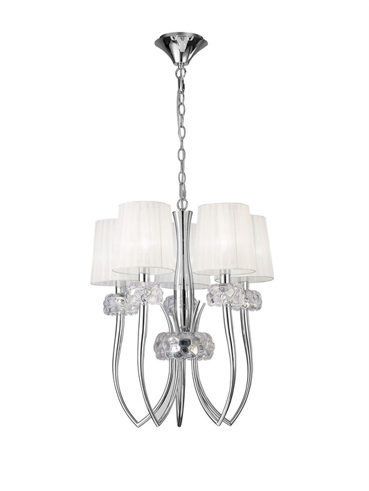 Mantra Loewe Slim Pendant 5 Light E14, Polished Chrome with White Shades