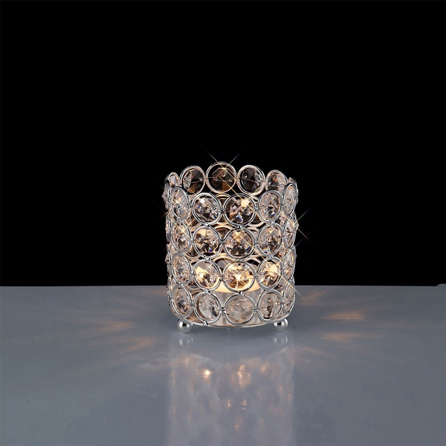 Diyas Home (DH) Malo Small Cylinder Crystal Candle Holder Crystal