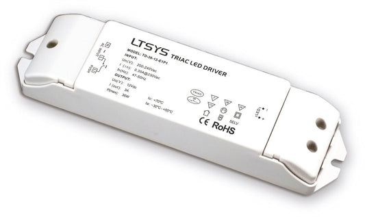 LTECH Intelligent LED driver, Triac/ELV Push Dimmable, 36W 12V 3A Constant voltage, Dimmable Driver, 200-240Vac input, 85% efficiency, IP44, 3yrs Wrnty