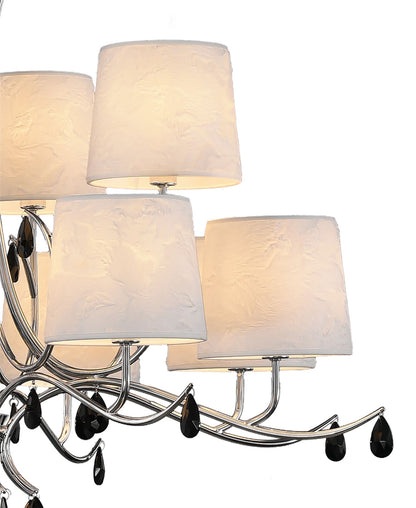 Mantra M6310 Andrea Pendant 100cm Round, 8+4 x E14 (Max 20W), Polished Chrome, White Shades, Black Crystal Droplets