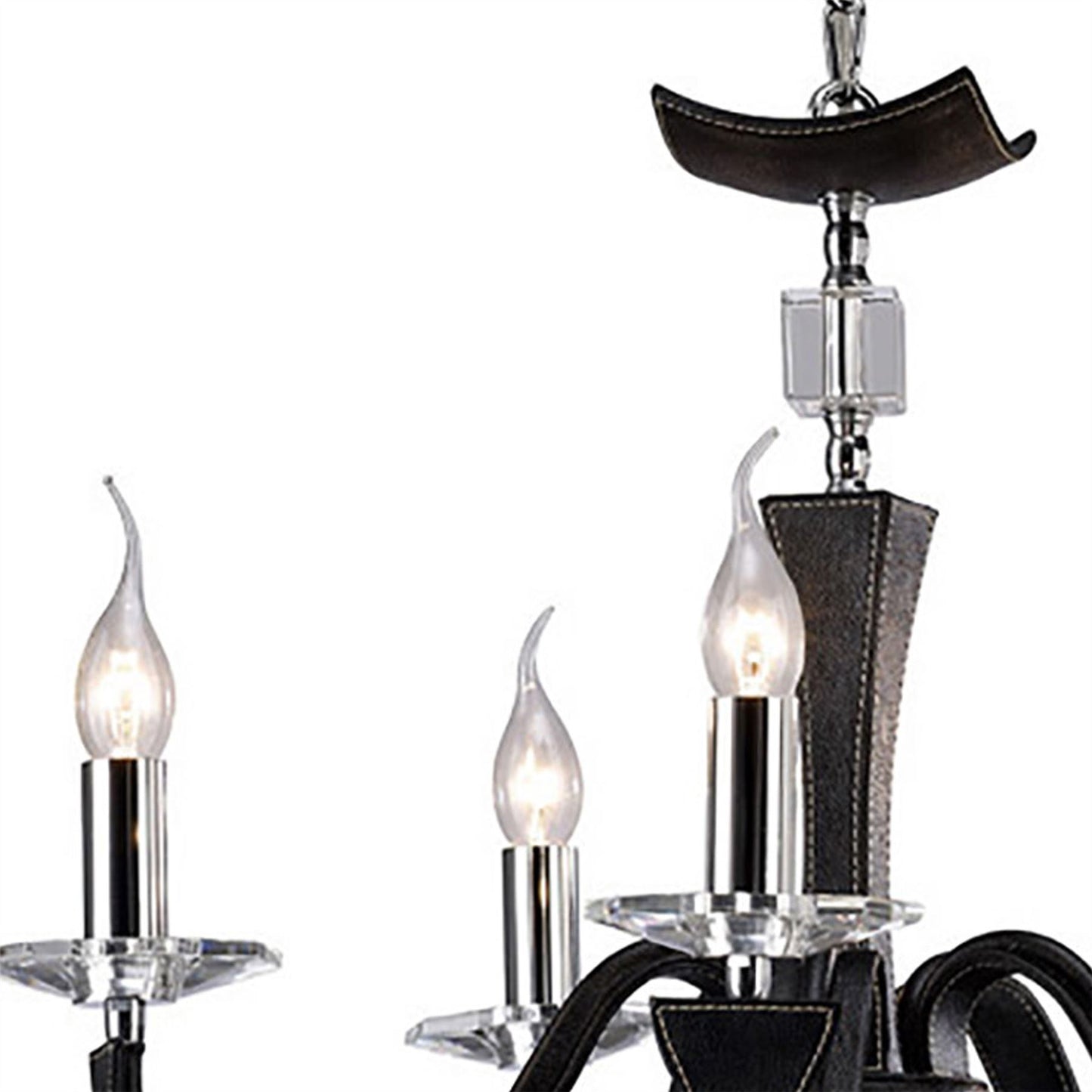 Diyas Nardini 60cm  5 Light E14 Polished Chrome/Black Faux Leather/Crystal Ceiling Pendant Light Fitting