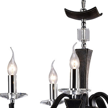 Diyas Nardini 60cm  5 Light E14 Polished Chrome/Black Faux Leather/Crystal Ceiling Pendant Light Fitting
