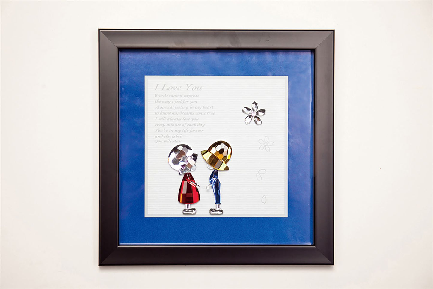 Diyas Home Crystal Wall Art (DH) Emotion Boy and Girl, Black Frame, Amber, Blue, Clear, Red Crystal Framed