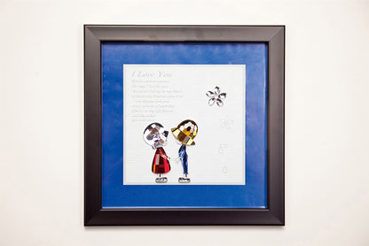 Diyas Home Crystal Wall Art (DH) Emotion Boy and Girl, Black Frame, Amber, Blue, Clear, Red Crystal Framed