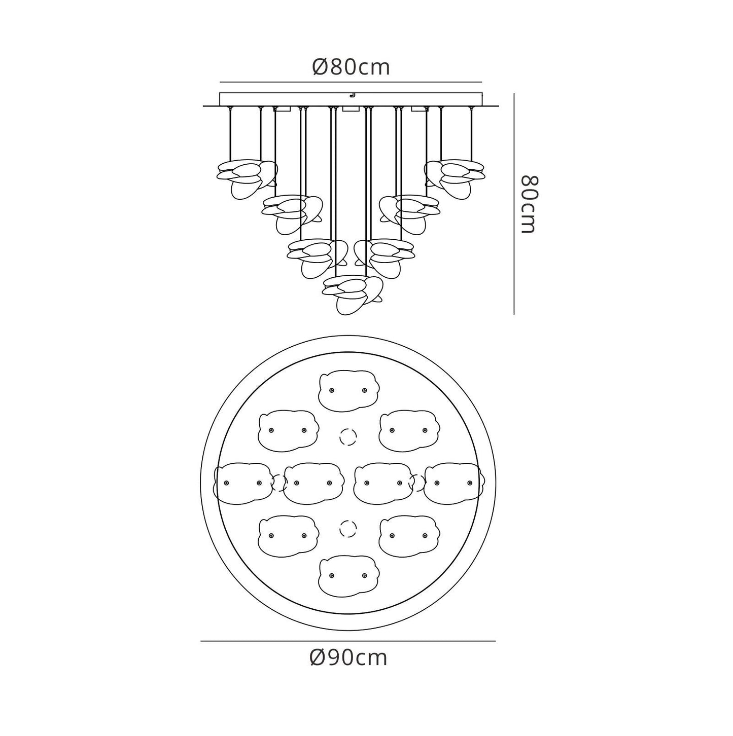 Mantra M5900 Nido Pendant 90cm Round 10 + 4 Lights 60W + 20W LED 3000K, 6560lm, Chrome, 3yrs Warranty Item Weight: 16.7kg