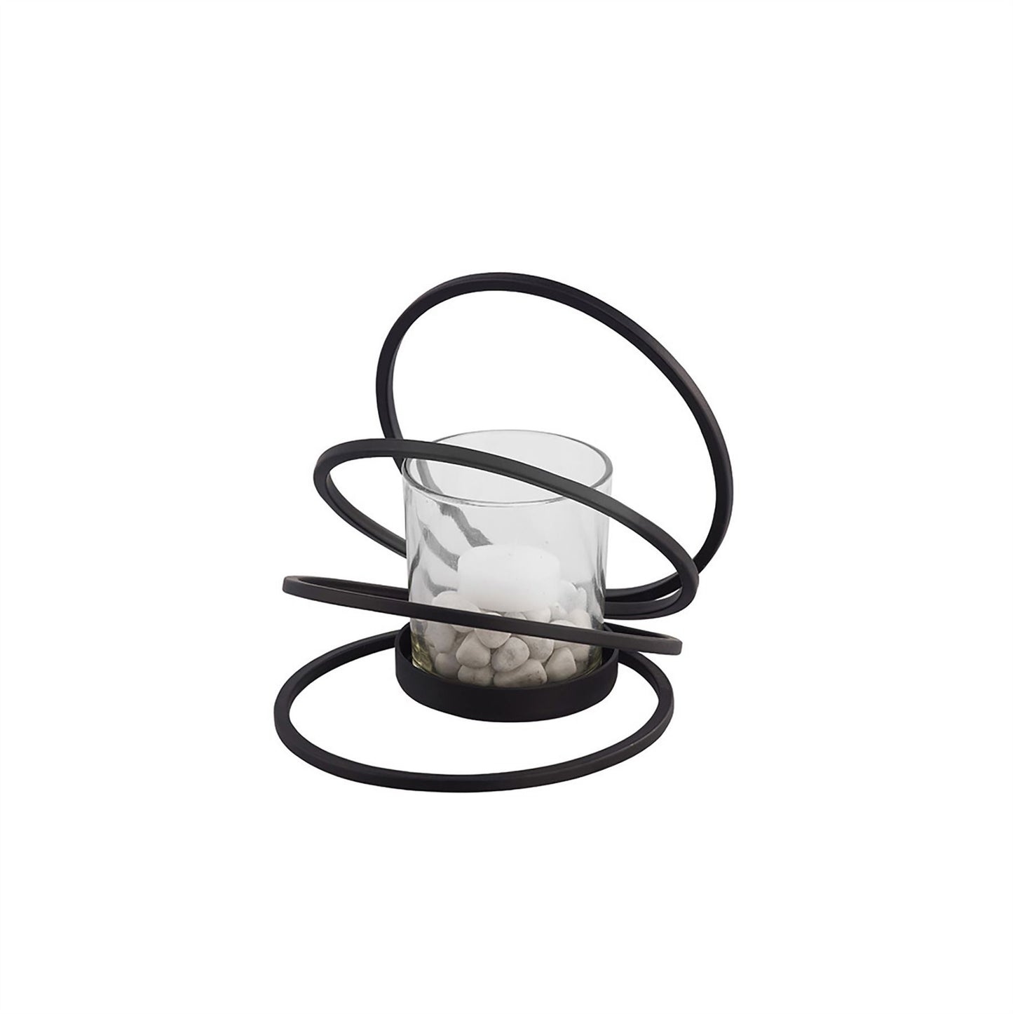 Diyas Home (DH) Oreo Candle Holder 4 Ring Medium Black/Clear Glass Art