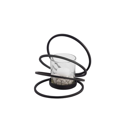 Diyas Home (DH) Oreo Candle Holder 4 Ring Medium Black/Clear Glass Art