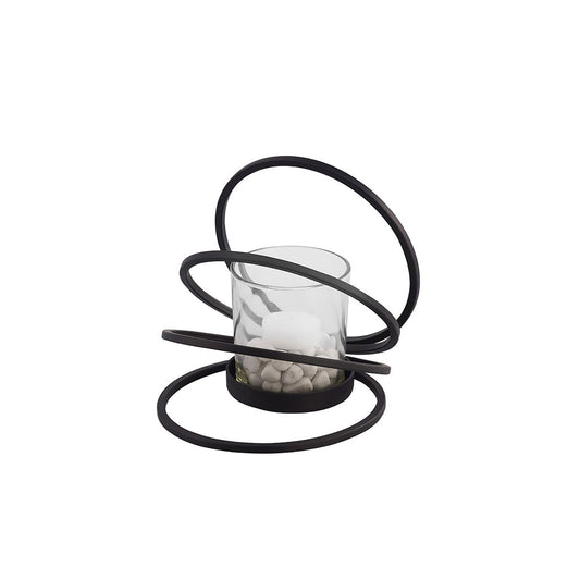 Diyas Home (DH) Oreo Candle Holder 4 Ring Medium Black/Clear Glass Art