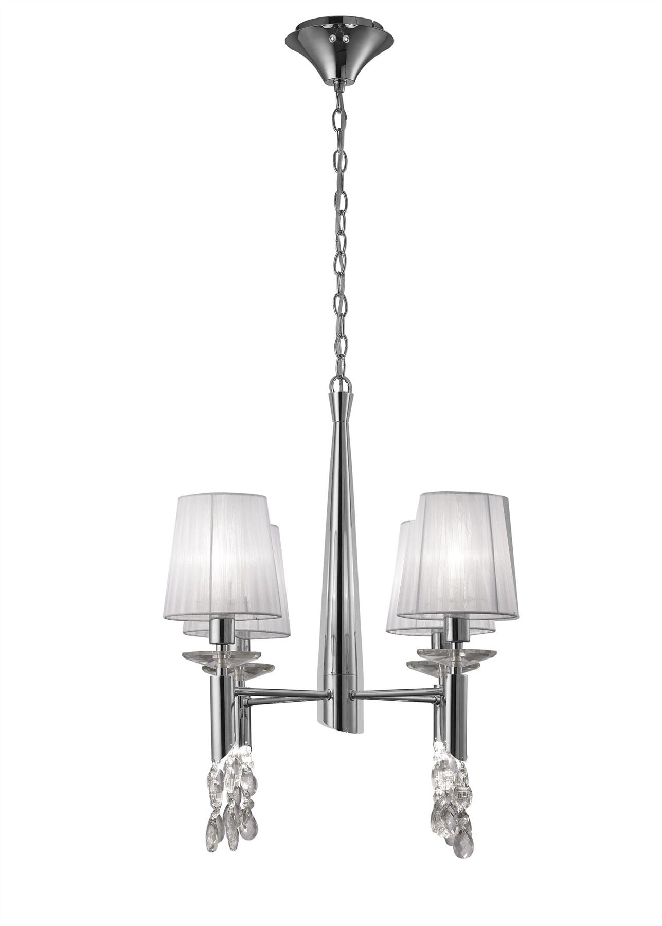 Mantra M3852 Tiffany Pendant 4+4 Light E14+G9, Polished Chrome with White Shades & Clear Crystal