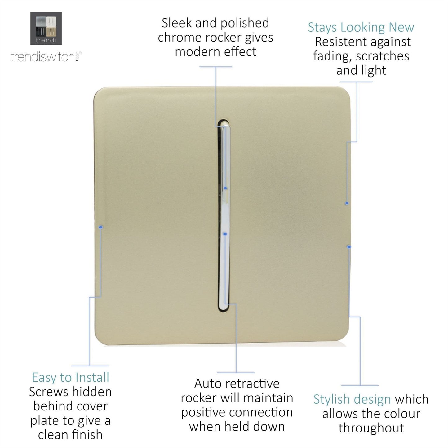 Trendi Artistic Modern Glossy  Auto Retractive Door Bell Switch Gold ART-DBGO