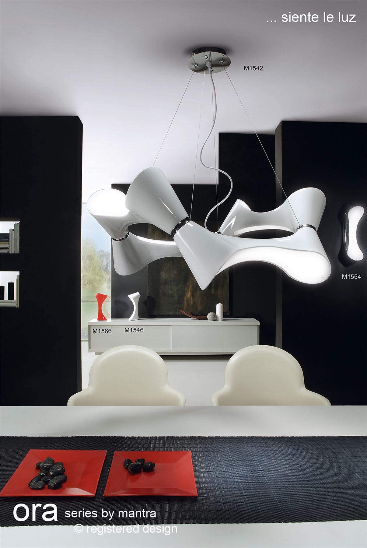 Mantra M1554 Ora Wall Light 2 Light E27, Gloss Black/White Acrylic/Polished Chrome