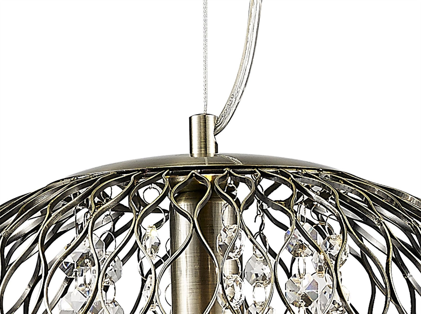 Diyas Chelsie 28cm Medium  1 Light E14 Antique Brass/Clear Beaded Glass Ceiling Pendant Light Fitting