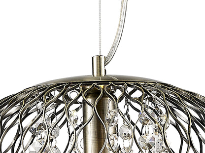 Diyas Chelsie 28cm Medium  1 Light E14 Antique Brass/Clear Beaded Glass Ceiling Pendant Light Fitting