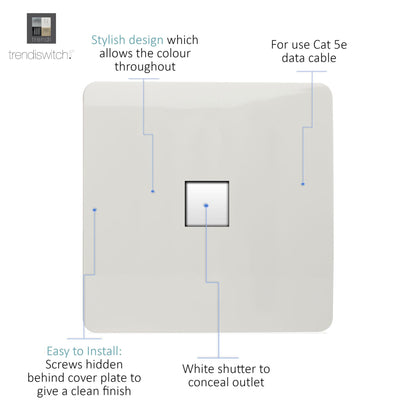 Trendi Switch 1 Gang RJ45 Cat 5e PC Ethernet Socket in Matt White - ART-PCMWH