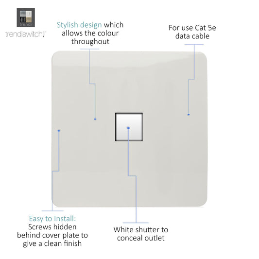 Trendi Switch 1 Gang RJ45 Cat 5e PC Ethernet Socket in Matt White - ART-PCMWH
