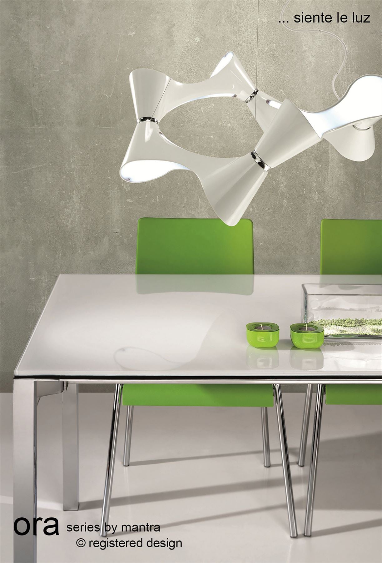 Mantra M1542 Ora Pendant 8 Twisted Round Light E27, Gloss White/White Acrylic/Polished Chrome
