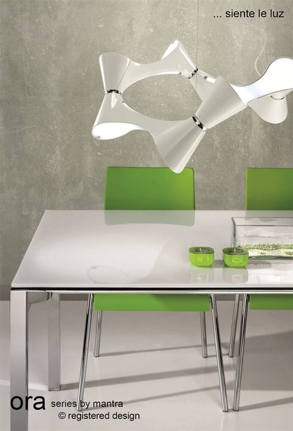 Mantra M1542 Ora Pendant 8 Twisted Round Light E27, Gloss White/White Acrylic/Polished Chrome