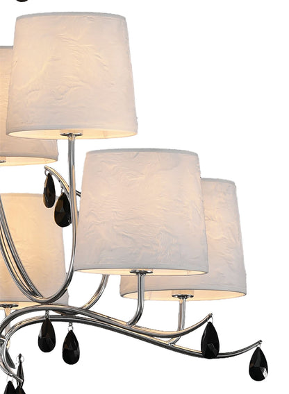 Mantra M6311 Andrea Pendant 88cm Round, 6+3 x E14 (Max 20W), Polished Chrome, White Shades, Black Crystal Droplets