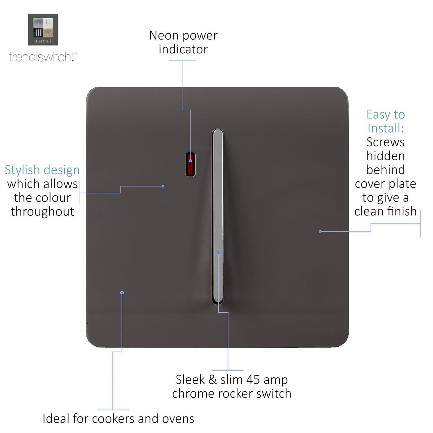 Trendi Artistic Modern Glossy 20 A Tactile Light Switch & Neon Insert Dark Brown