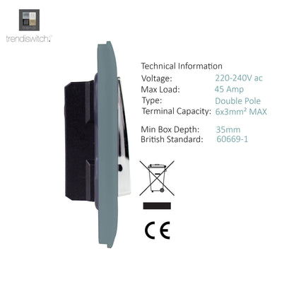 Trendi Artistic Modern Glossy 45 A Tactile Light Switch & Neon Insert Cool Grey