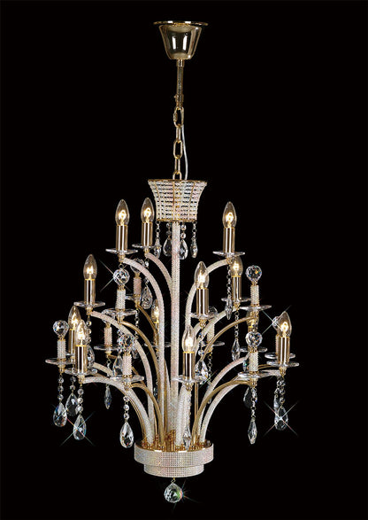 Diyas Orlando 65cm  12 Light E14 French Gold/Crystal, (ITEM REQUIRES CONSTRUCTION/CONNECTION) Ceiling Pendant Light Fitting