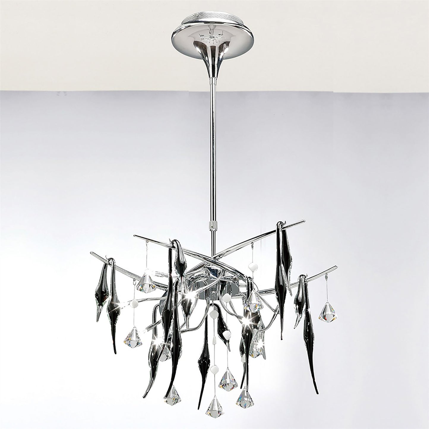 Diyas Cygnet 60cm  10 Light G4 Polished Chrome/Black Glass/Crystal, NOT LED/CFL Compatible Ceiling Light Fitting
