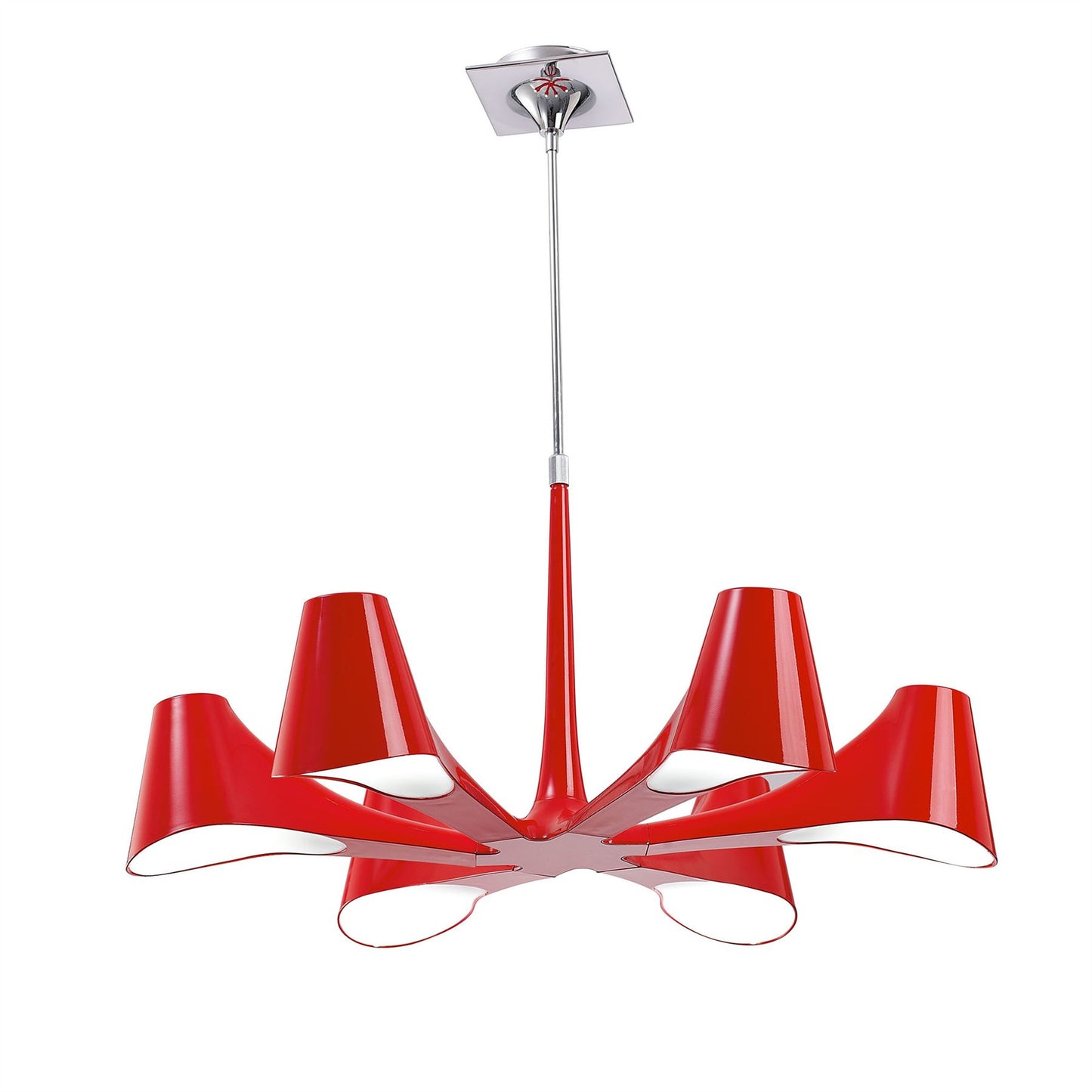 Mantra Ora 77cm Telescopic Convertible To Semi Flush 6 Light E27, Gloss Red/White Acrylic/Polished Chrome, CFL Lamps INCLUDED
