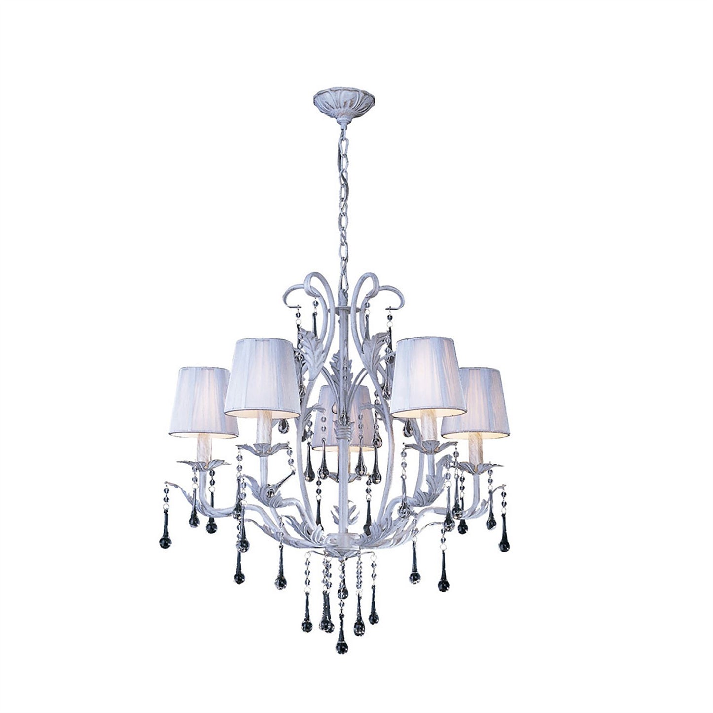 Diyas Flur 62cm  Round 5 Light E14 White French Gold Ceiling Pendant Light Fitting