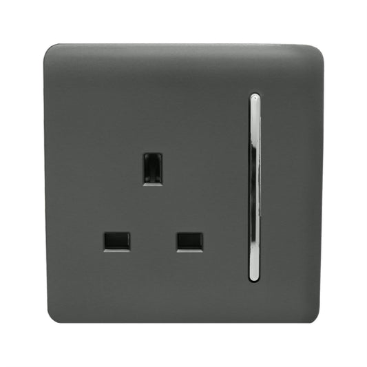 Trendi 1 Gang Artistic Modern Glossy 13 Amp Switched Tactile Plug Socket Charcoal
