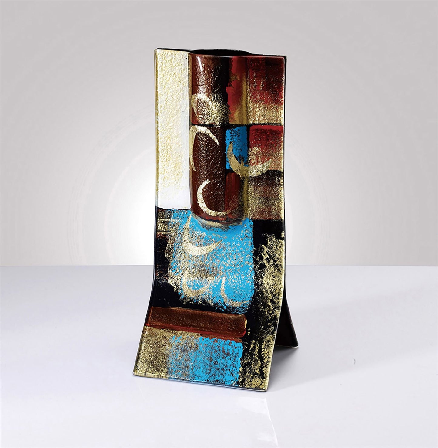 Diyas Home (DH) Delphia Glass Art Rectangle Vase Brown/Blue/Multi-Colour Glitter