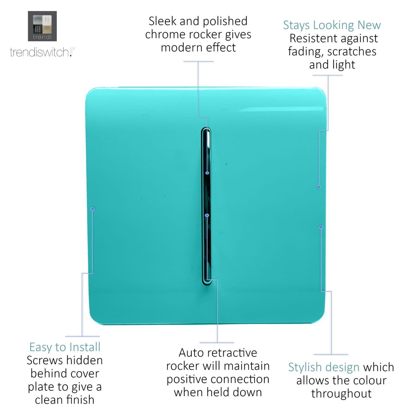Trendi Artistic Modern Glossy Tactile Auto Retractive Door Bell Switch Bright Teal