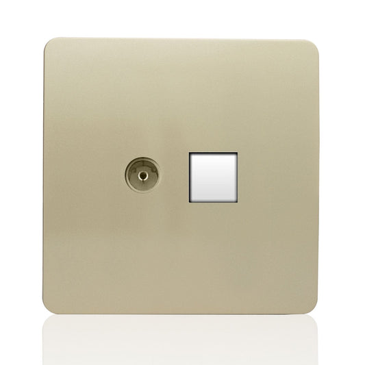 Trendi  TV Co-axial Socket + RJ45 Cat 5e & Cat 6 PC Ethernet Socket Gold
