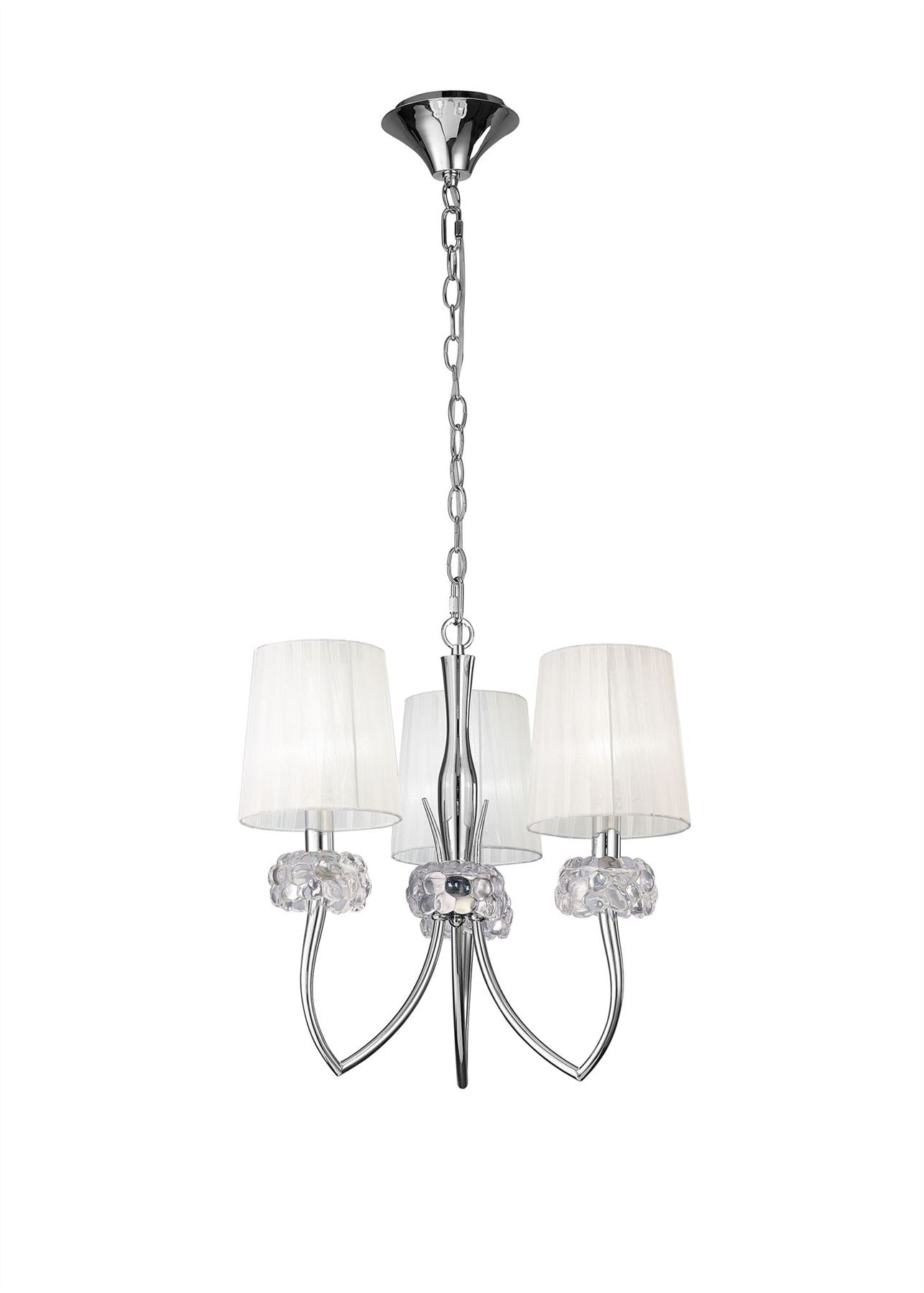 Mantra M4633 Loewe Pendant 3 Light E14, Polished Chrome with White Shades