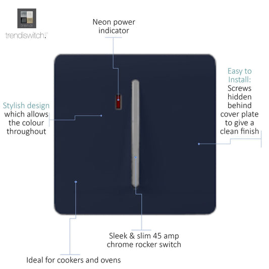 Trendi Artistic Modern Glossy 20 A Tactile Light Switch & Neon Insert Navy