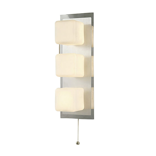 Diyas IP44 Cube Wall Light with Pull-Cord Switch 3 Light G9 Polished Chrome & Aluminium/Opal Glass