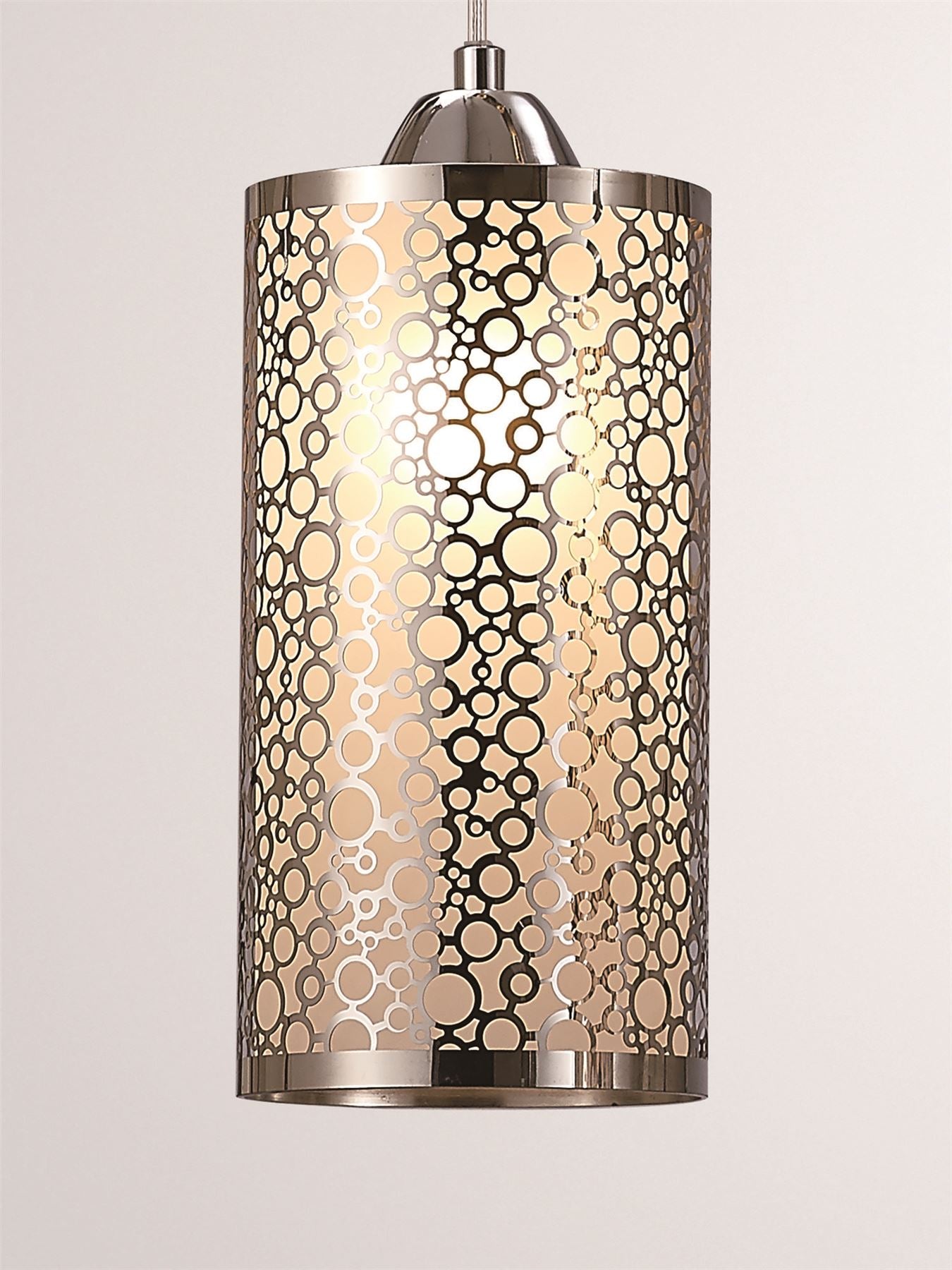 Deco Charon Circle Pattern Pendant 3 Light E27 Linear Polished Chrome