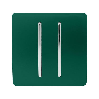 Trendi 2 Gang (2 Way & 3 way Intermediate) 240V Screwless Raised Front Plate Plastic Artistic Modern Glossy 10 Amp Chrome Rocker Double Electrical Wall Light Switch Dark Green - ART-SS29DG