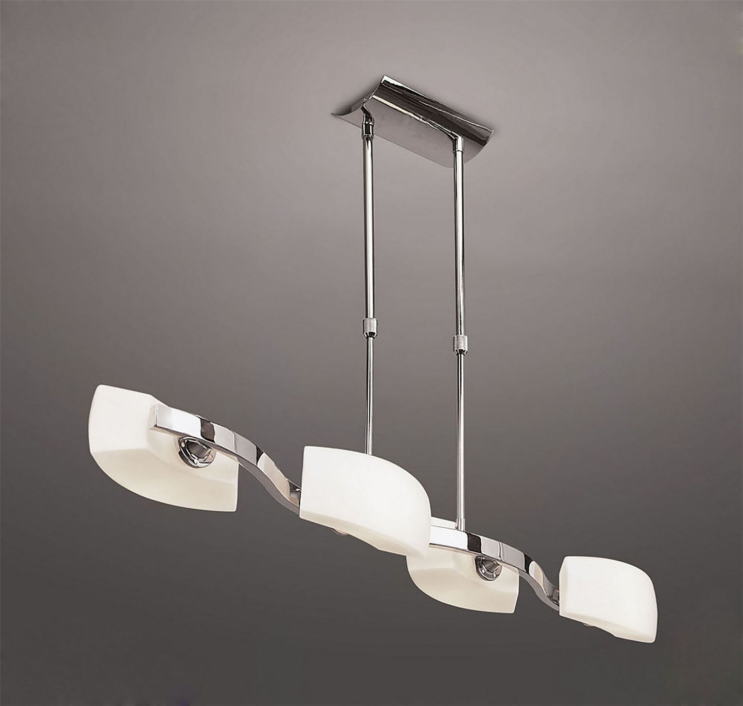 Mantra Lupa Telescopic Pendant Linear Bar 4 Light G9, Polished Chrome/Frosted White Glass