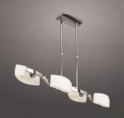 Mantra Lupa Telescopic Pendant Linear Bar 4 Light G9, Polished Chrome/Frosted White Glass