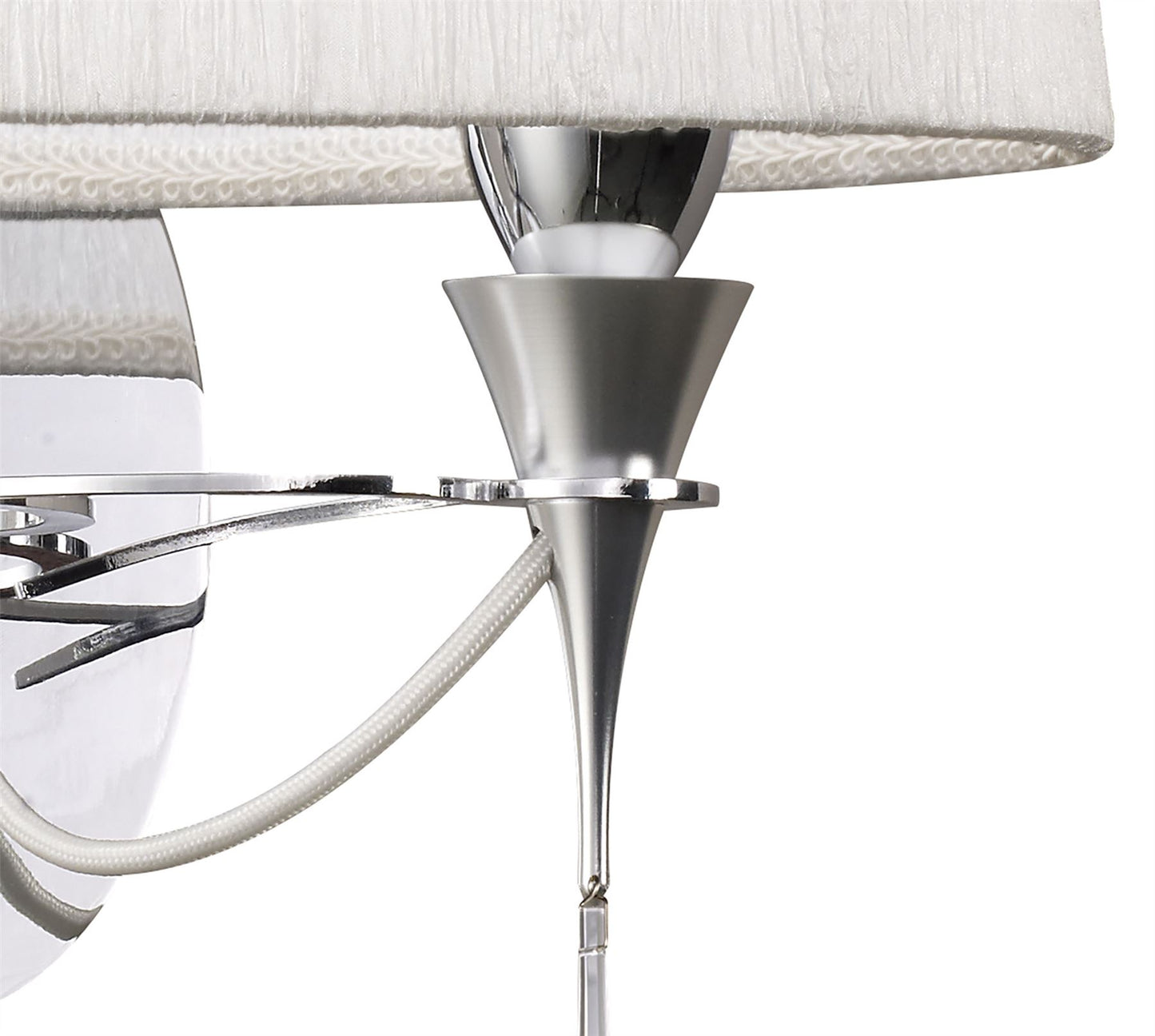 Mantra Lucca Wall Light Switched 2 Light E27, Polished Chrome with White Shade & Clear Crystal