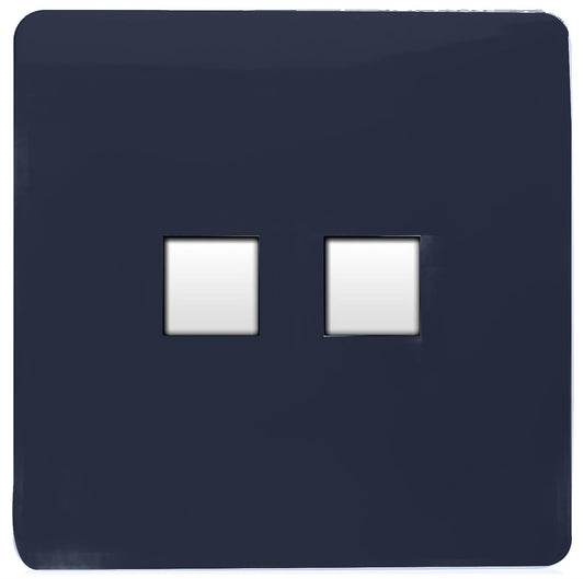Trendi Artistic Modern Glossy Tactile 2 Gang Telephone Socket Navy